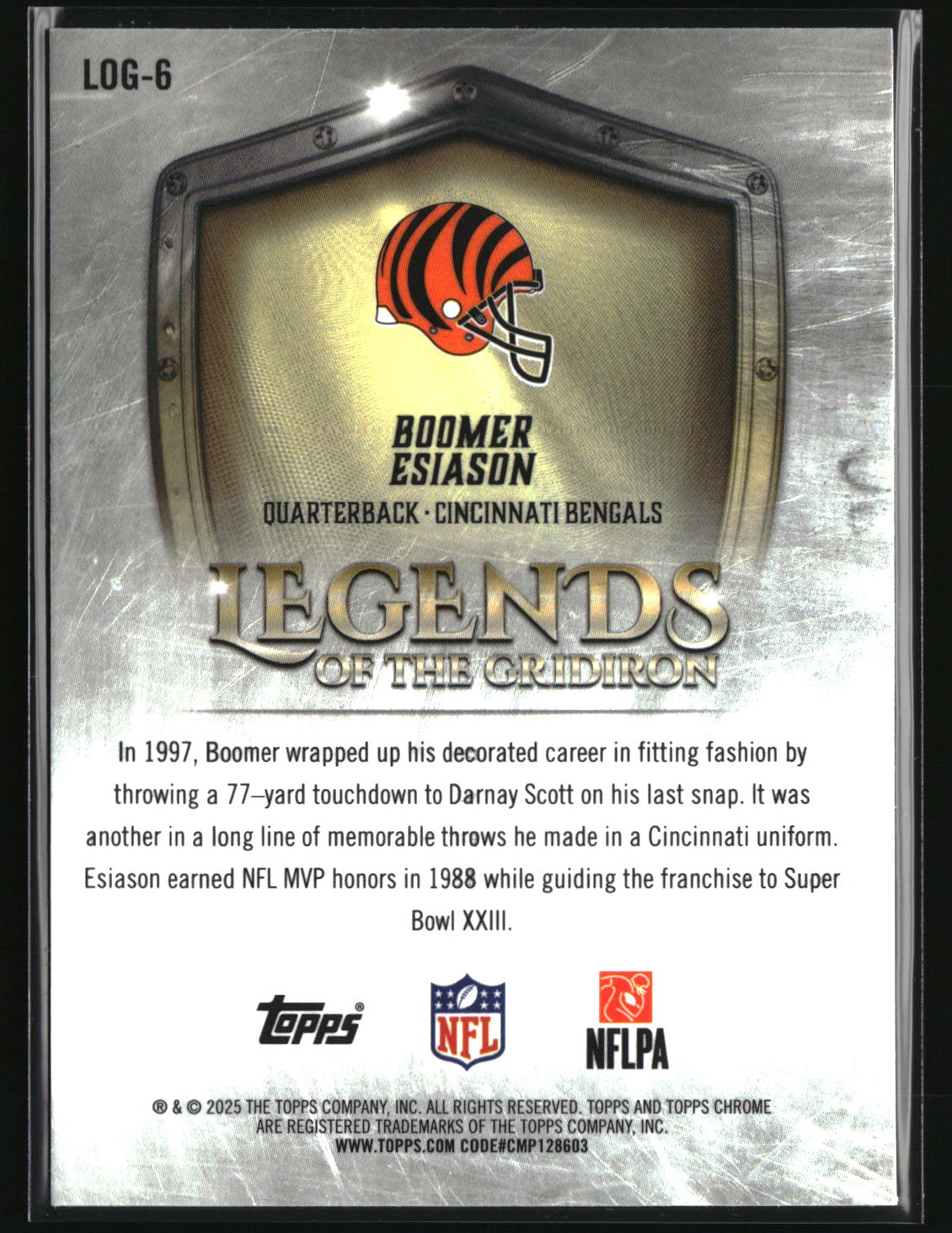 Boomer Esiason 2025 Topps Chrome Legends of the Gridiron #LOG-6