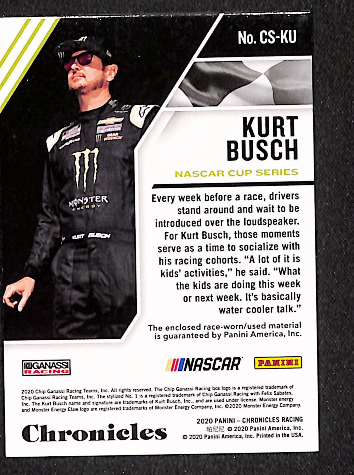 Kurt Busch 2020 Panini Chronicles Chronicles Swatches #CS-KU