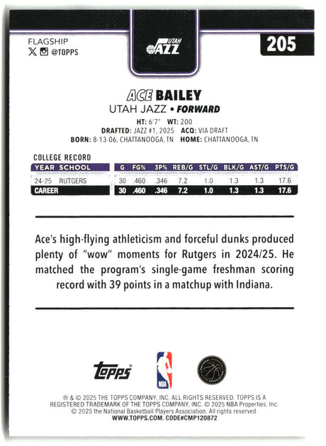 Ace Bailey 2025-26 Topps #205
