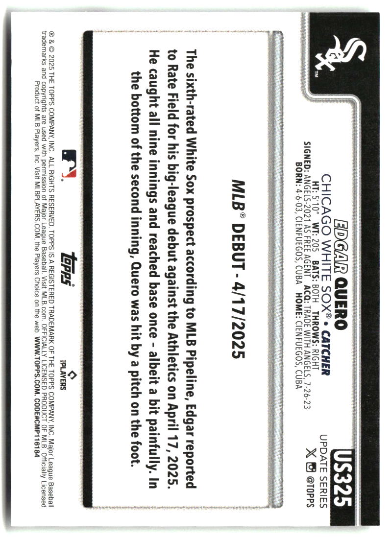 Edgar Quero 2025 Topps Update #US325
