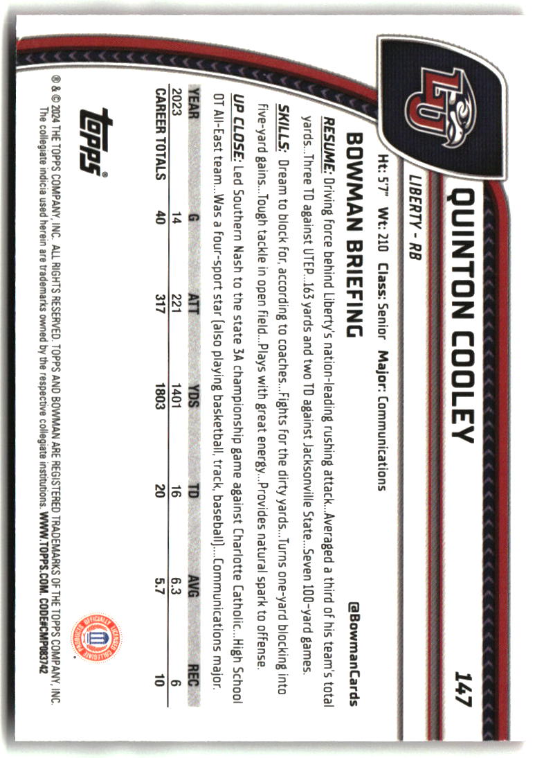 Quinton Cooley 2024 Bowman University Chrome Pink Lava Refractor #147
