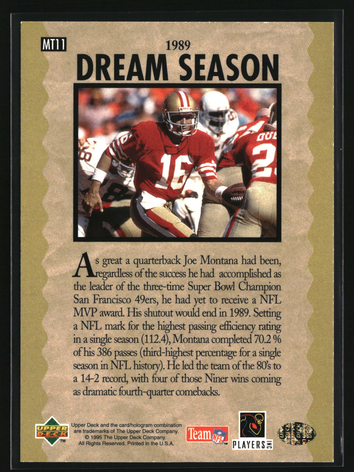 Joe Montana 1995 Upper Deck Joe Montana Trilogy #MT11