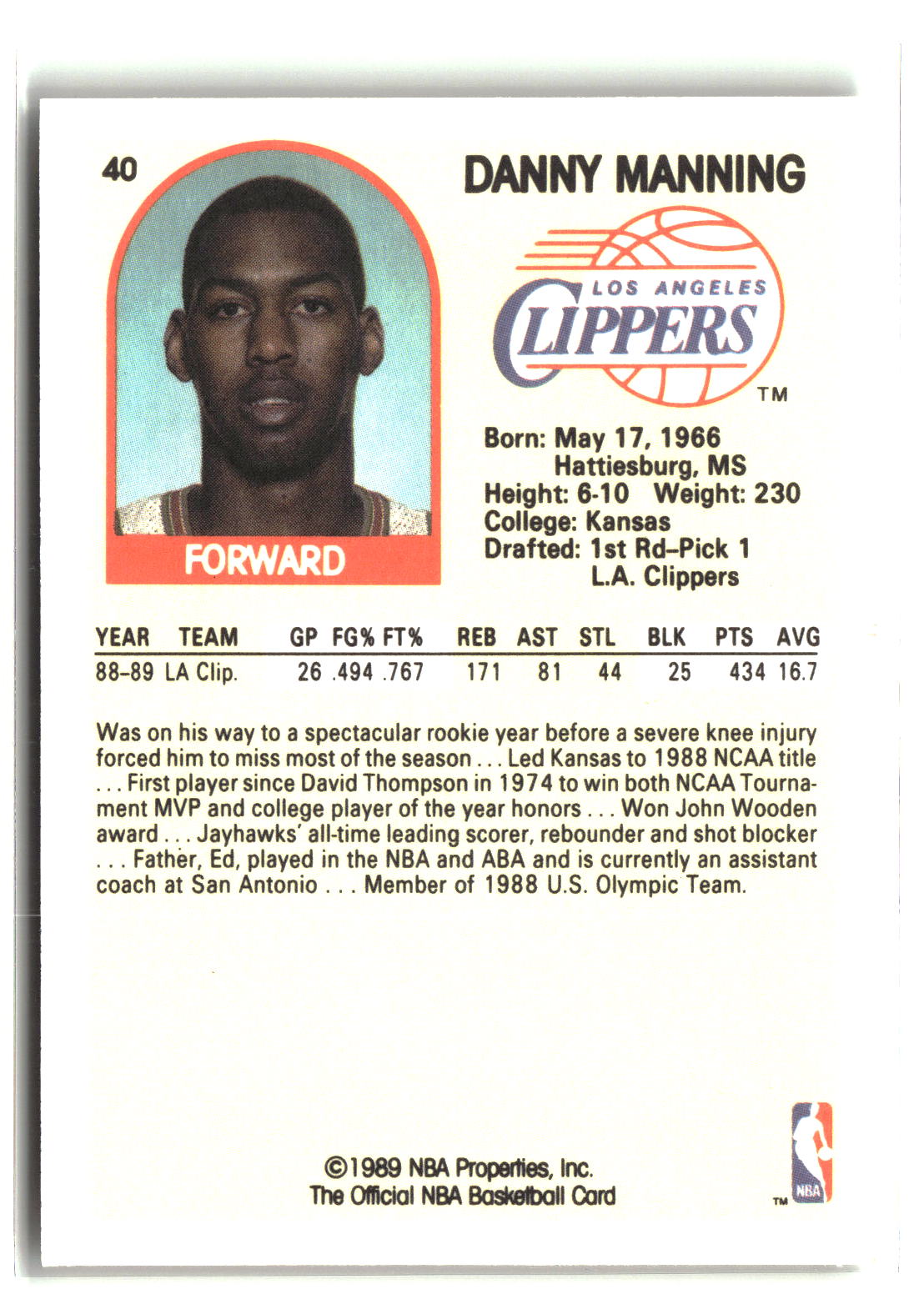 Danny Manning 1989-90 Hoops #40