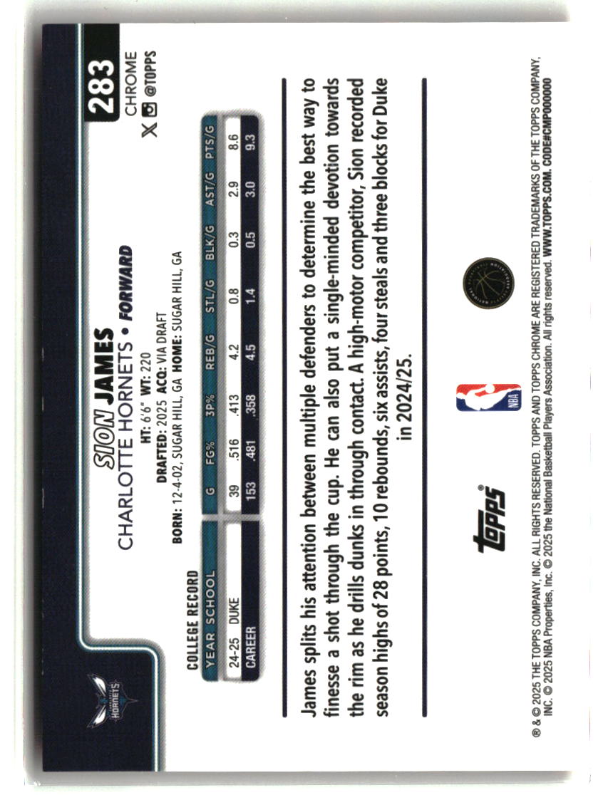 Sion James 2025-26 Topps Chrome Orange RayWave Refractor #283 #/25