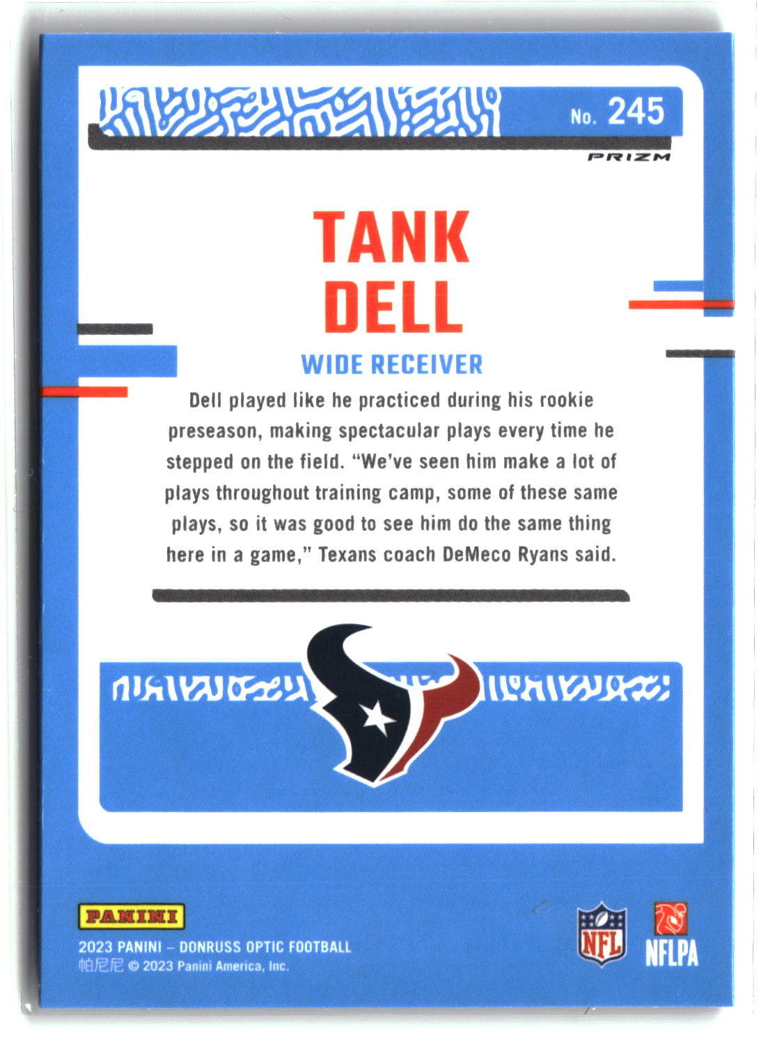 Tank Dell 2023 Donruss Optic Purple Shock #245