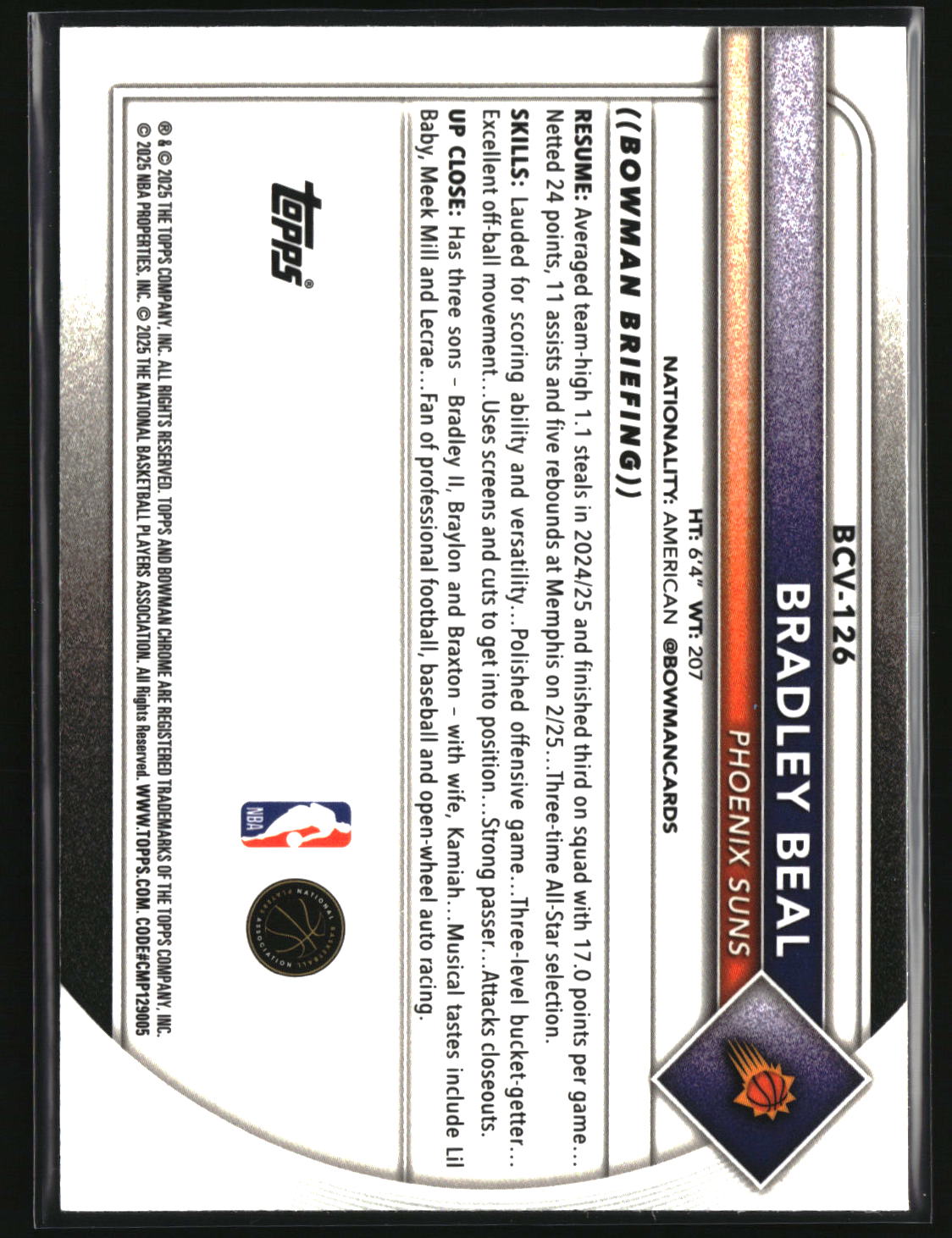 Bradley Beal 2025-26 Bowman Chrome Reptilian Refractor #BCV-126