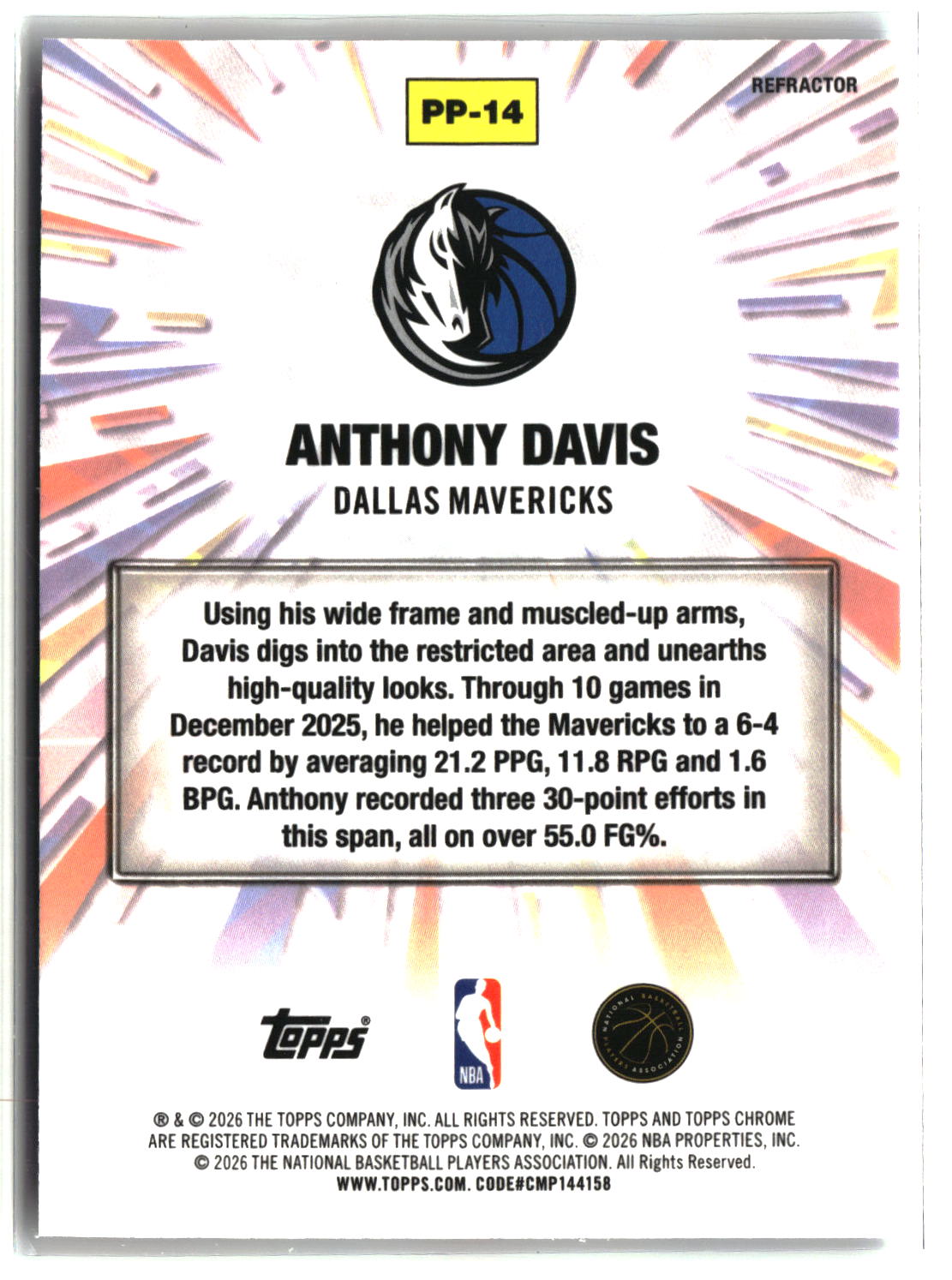 Anthony Davis 2025-26 Topps Chrome Update Power Players Refractor #PP-14
