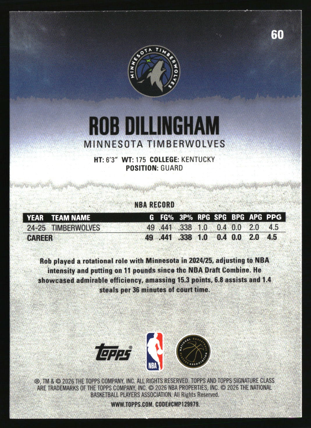 Rob Dillingham 2025-26 Topps Signature Class #60