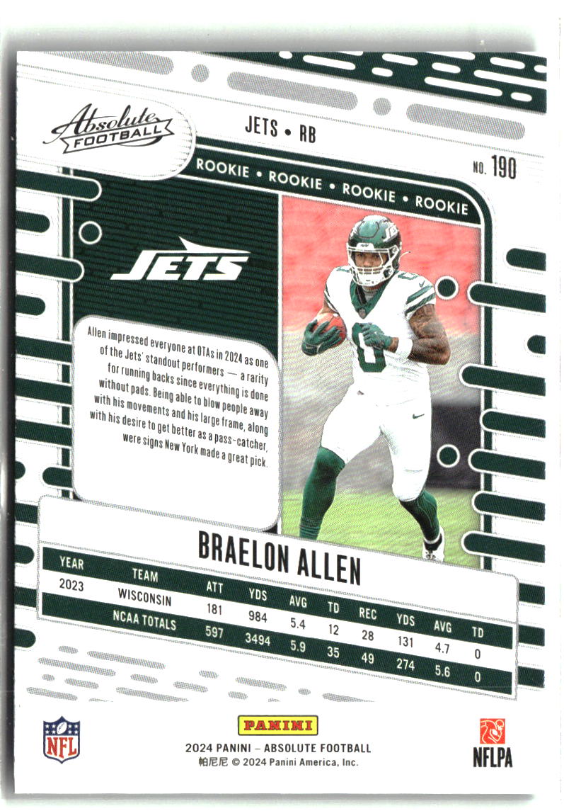 Braelon Allen 2024 Panini Absolute Retail #190