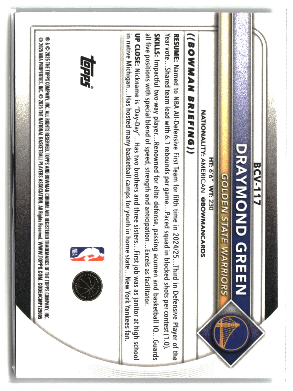 Draymond Green 2025-26 Bowman Chrome Mini-Diamond Refractors #BCV-117