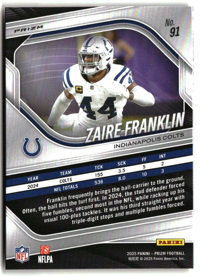 Zaire Franklin 2025 Panini Prizm Orange Ice #91