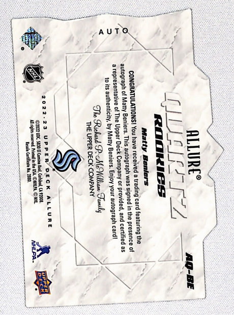 Matty Beniers 2022-23 Upper Deck Allure Quartz Rookies Autographs #AQ-BE