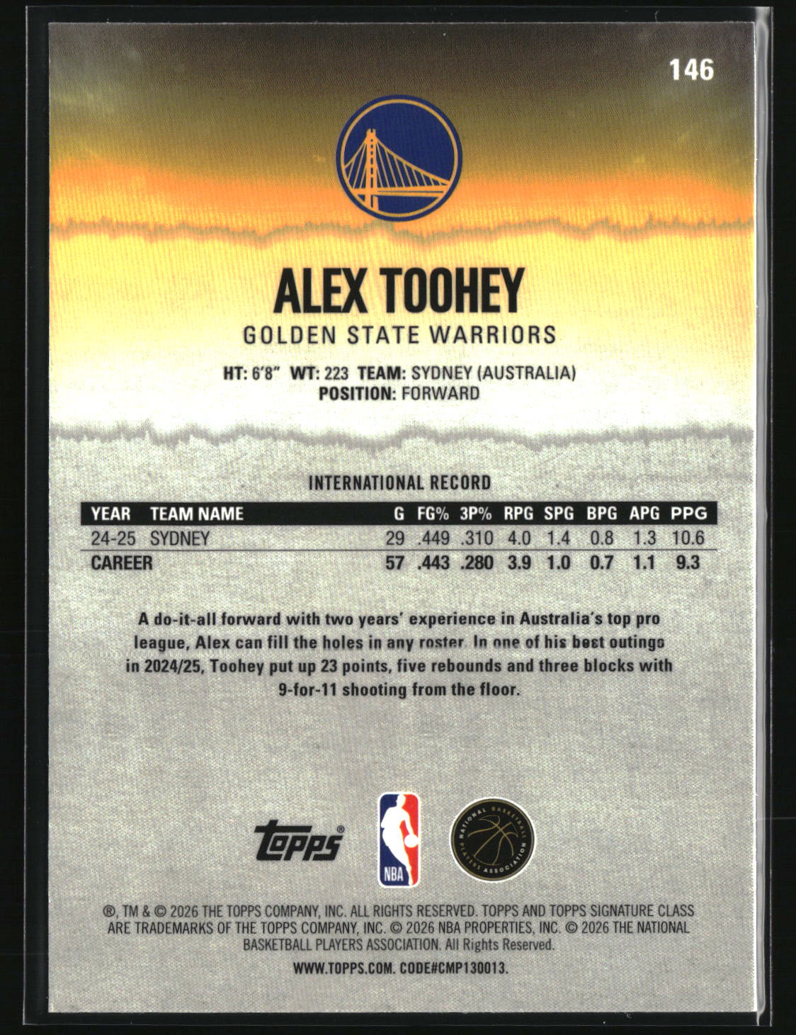 Alex Toohey 2025-26 Topps Signature Class Chrome #146