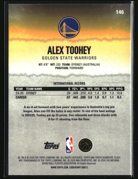Alex Toohey 2025-26 Topps Signature Class Chrome #146
