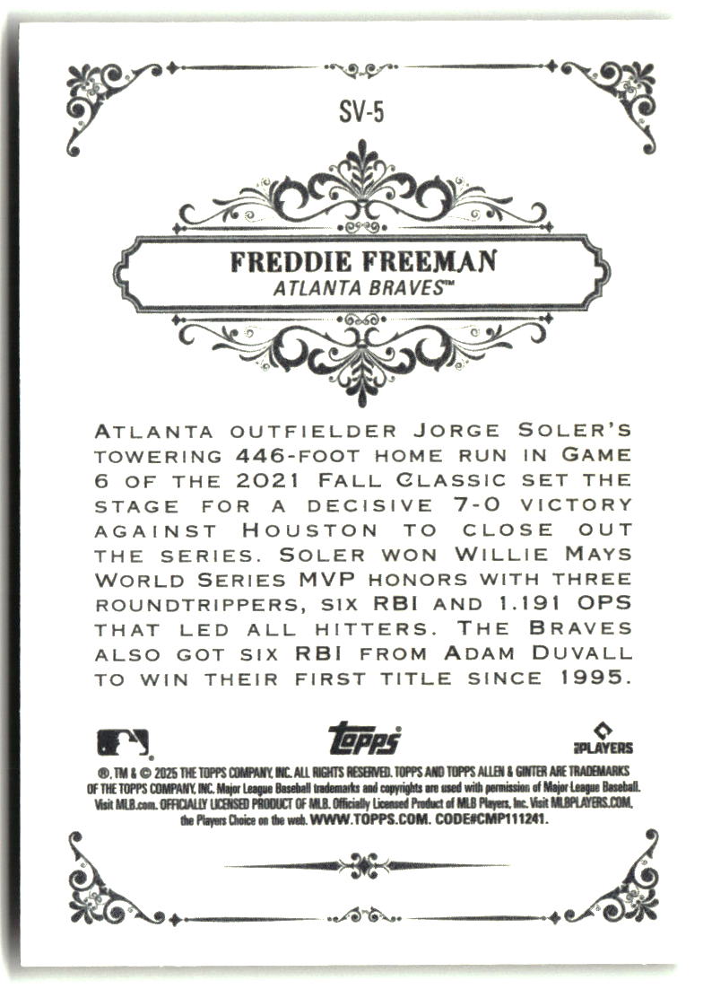 Freddie Freeman 2025 Topps Allen & Ginter Sweet Victory #SV-5