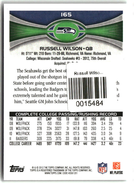 Russell Wilson 2012 Topps #165