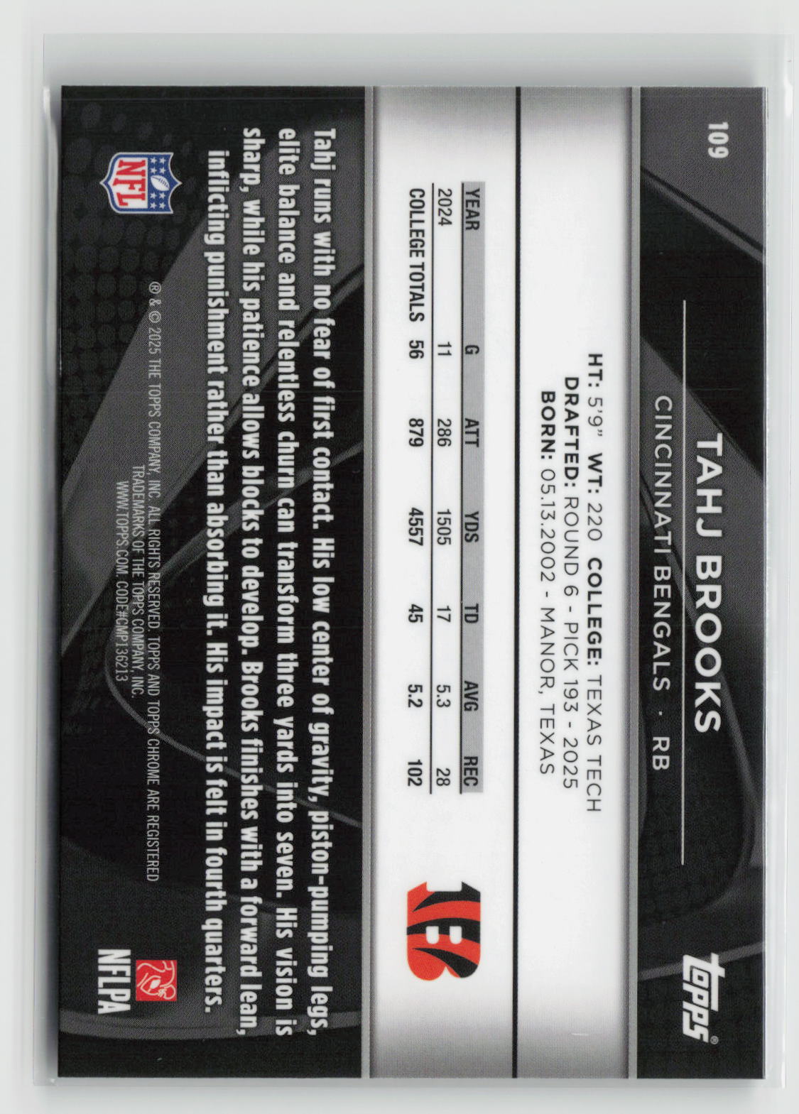 Tahj Brooks 2025 Topps Chrome Black #109