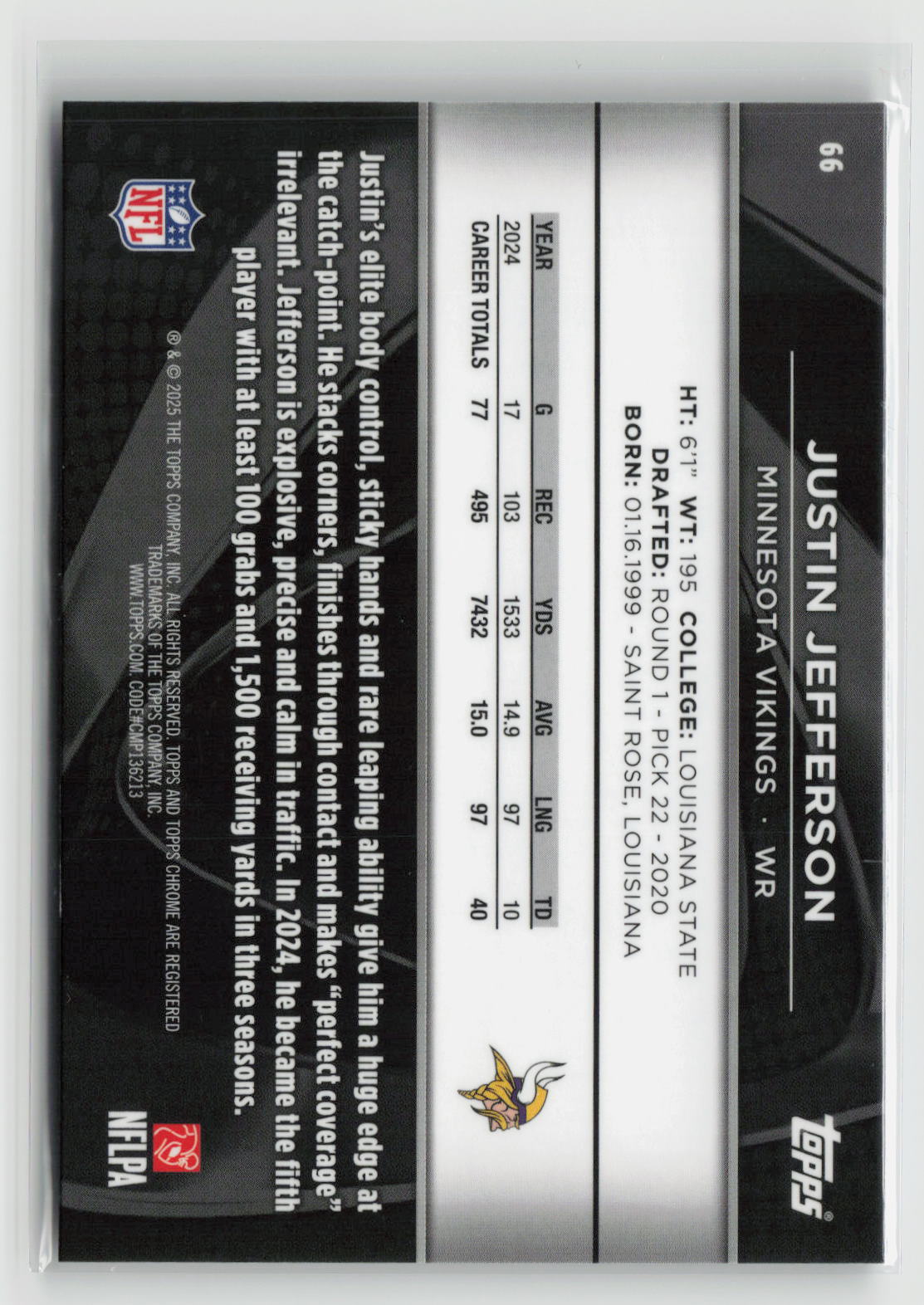 Justin Jefferson 2025 Topps Chrome Black #66