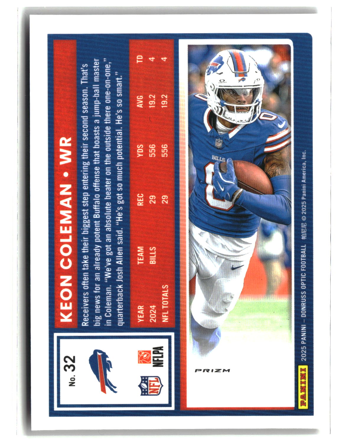 Keon Coleman 2025 Donruss Optic One Hundred #32