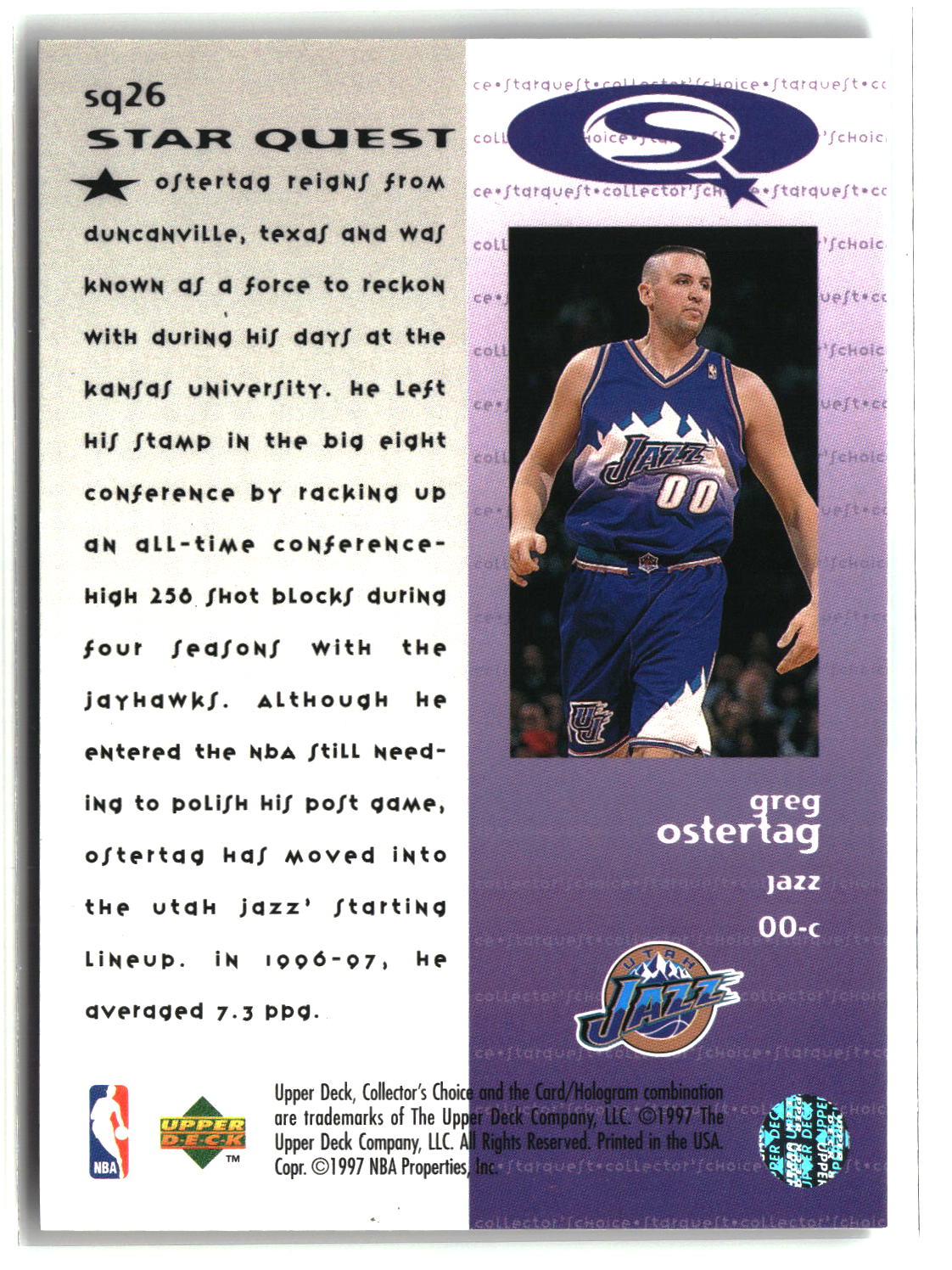 Greg Ostertag 1997-98 Collector's Choice StarQuest #SQ26