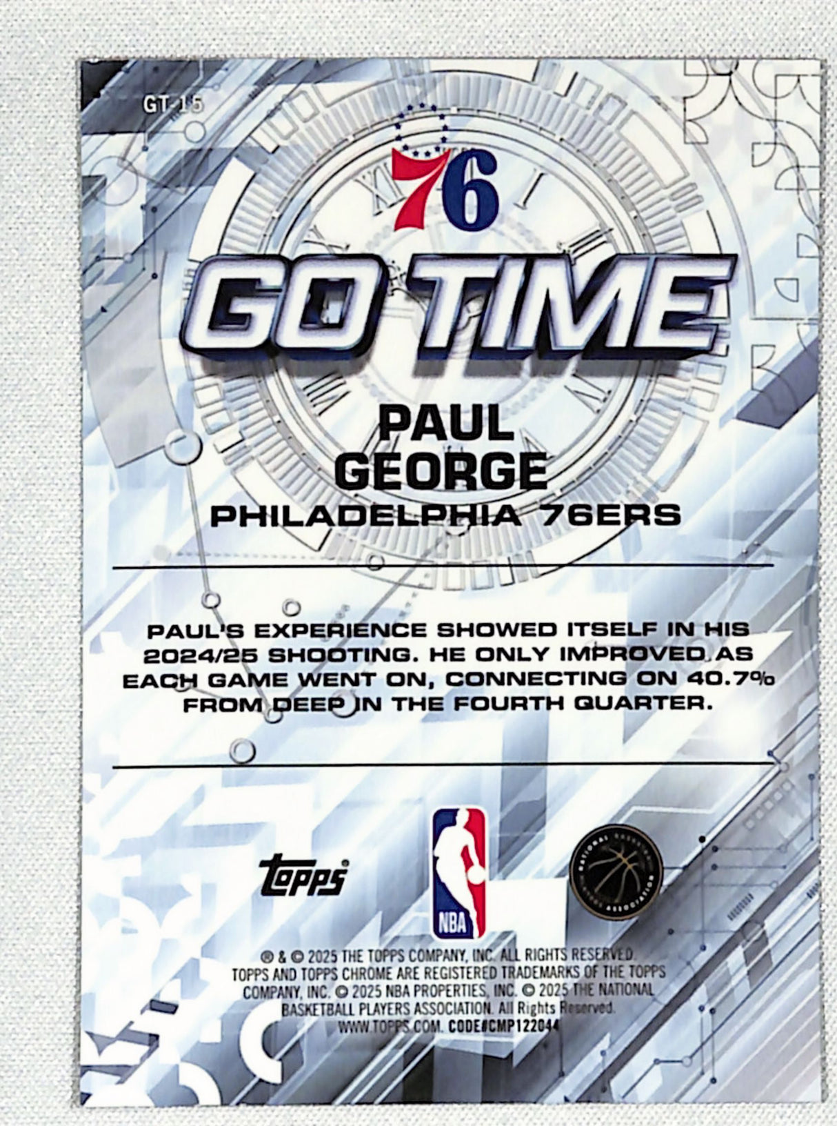 Paul George 2025-26 Topps Chrome Go Time Magenta Refractor #GT-15 #/399