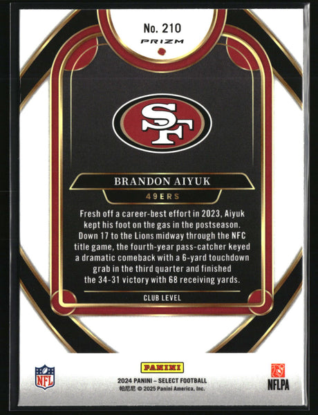 Brandon Aiyuk 2024 Panini Select Zebra Prizm Shock #210