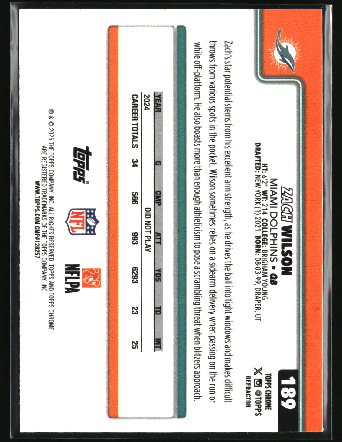 Zach Wilson 2025 Topps Chrome - Topps Refractor #189