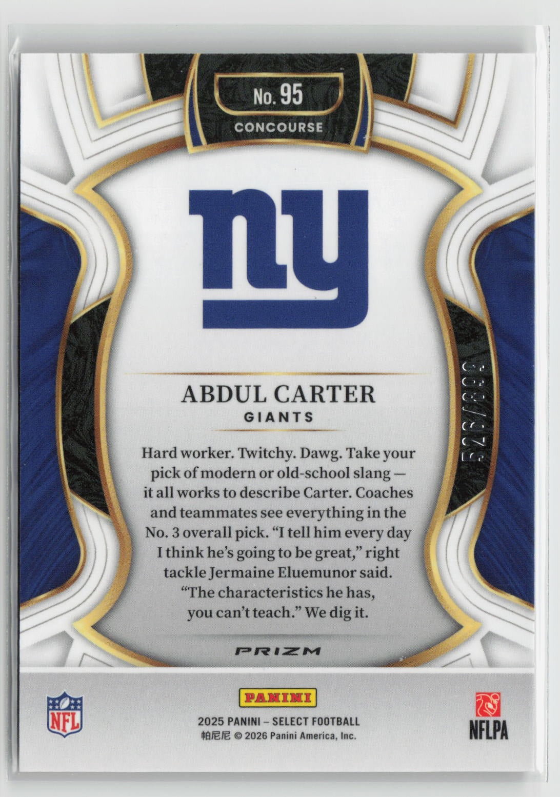 Abdul Carter 2025 Panini Select Copper Prizm Shock #95