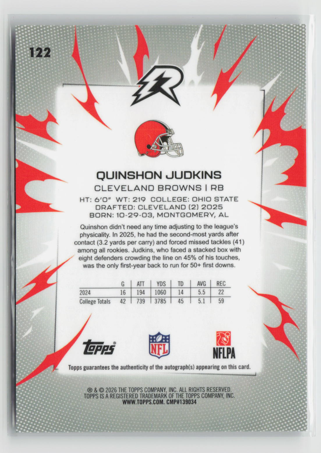 Quinshon Judkins 2025 Topps Resurgence Signatures #122