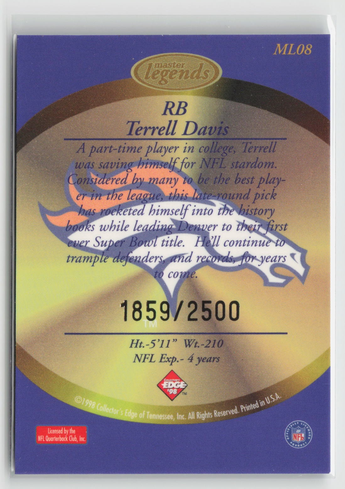 Terrell Davis 1998 Collector's Edge Masters Legends #ML08