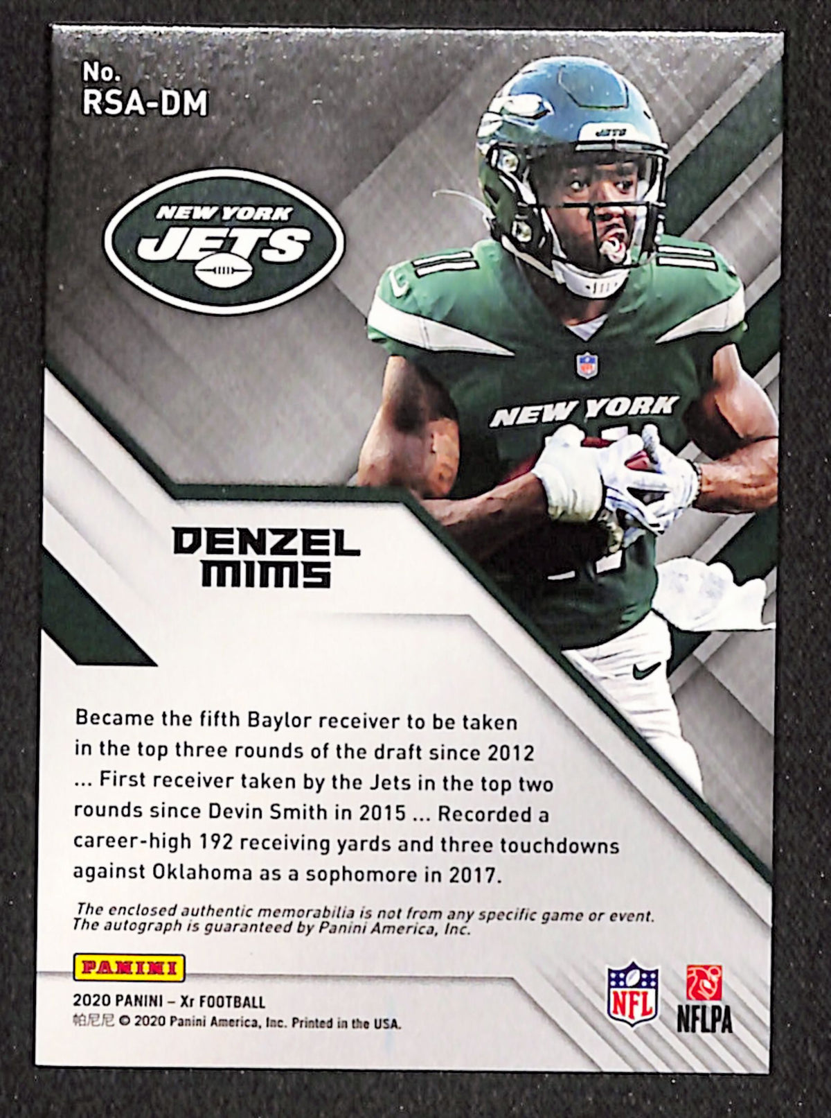 Denzel Mims 2020 Panini XR Rookie Swatch Autographs Red #RSA-DM #/75