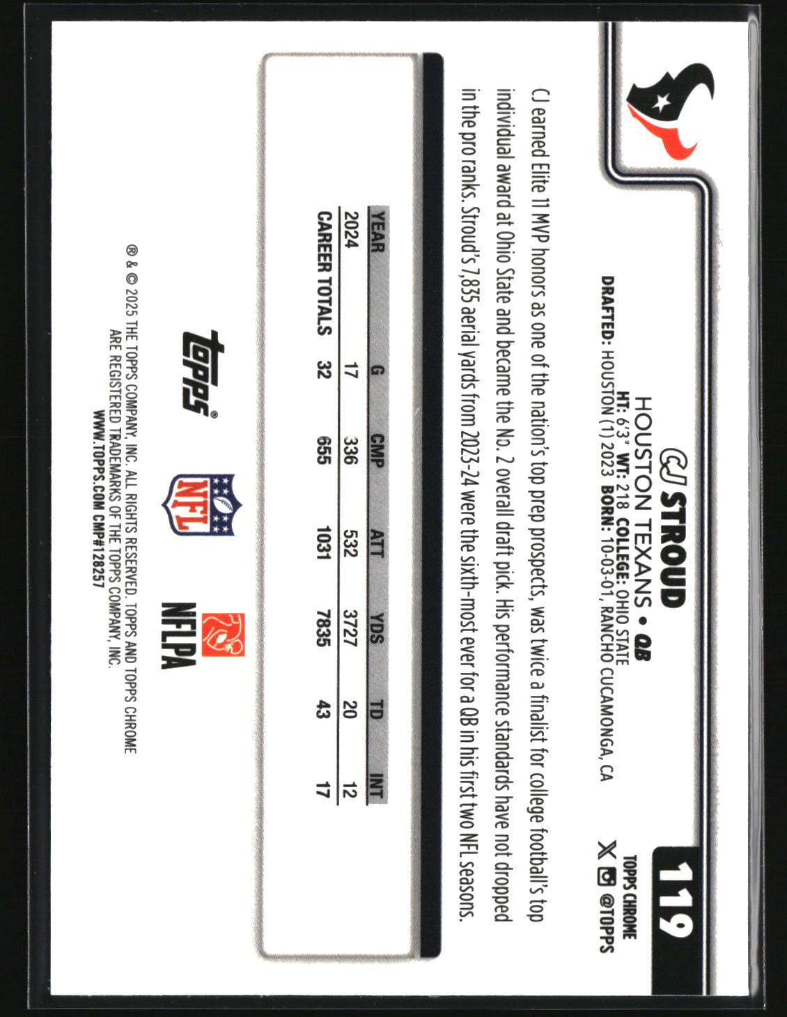 CJ Stroud 2025 Topps Chrome Ray Wave Refractor #119