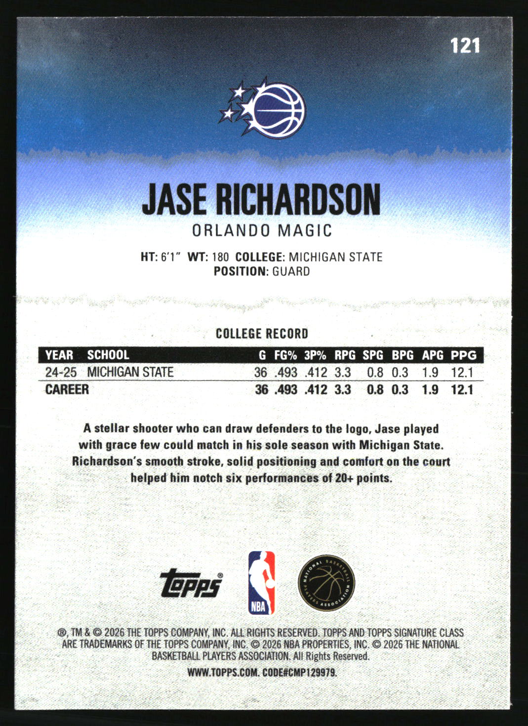 Jase Richardson 2025-26 Topps Signature Class #121