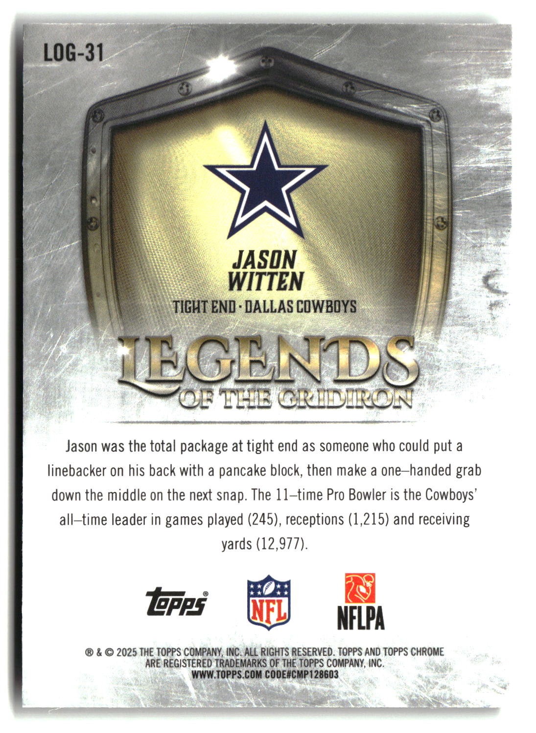 Jason Witten 2025 Topps Chrome Legends of the Gridiron #LOG-31