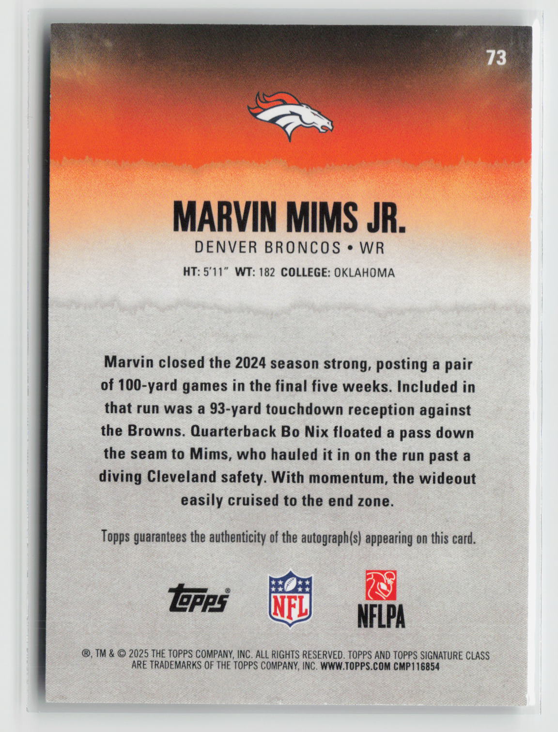 Marvin Mims Jr. 2025 Topps Signature Class Green Refractor #73