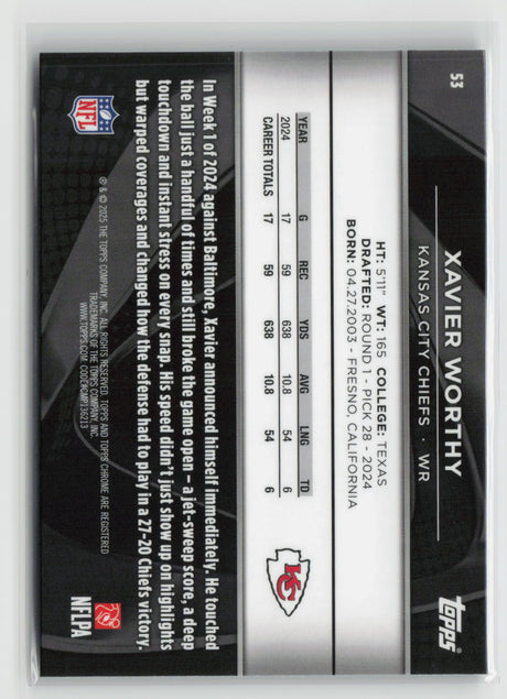 Xavier Worthy 2025 Topps Chrome Black #53