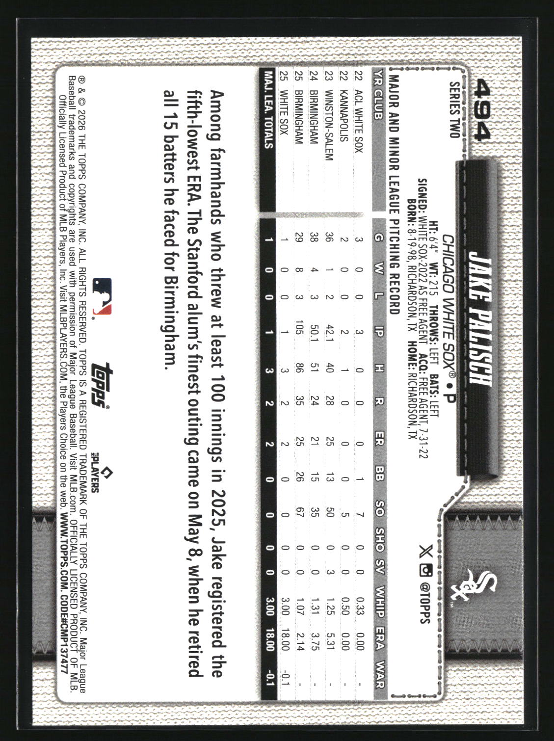 Jake Palisch 2026 Topps #494