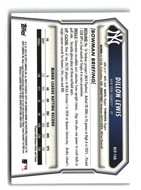 Dillon Lewis 2026 Bowman Chrome Prospects #BCP-148