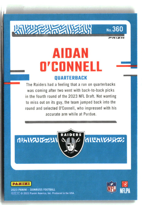 Aidan O'Connell 2023 Donruss Optic Rated Rookie Preview Red & Green Prizm #360