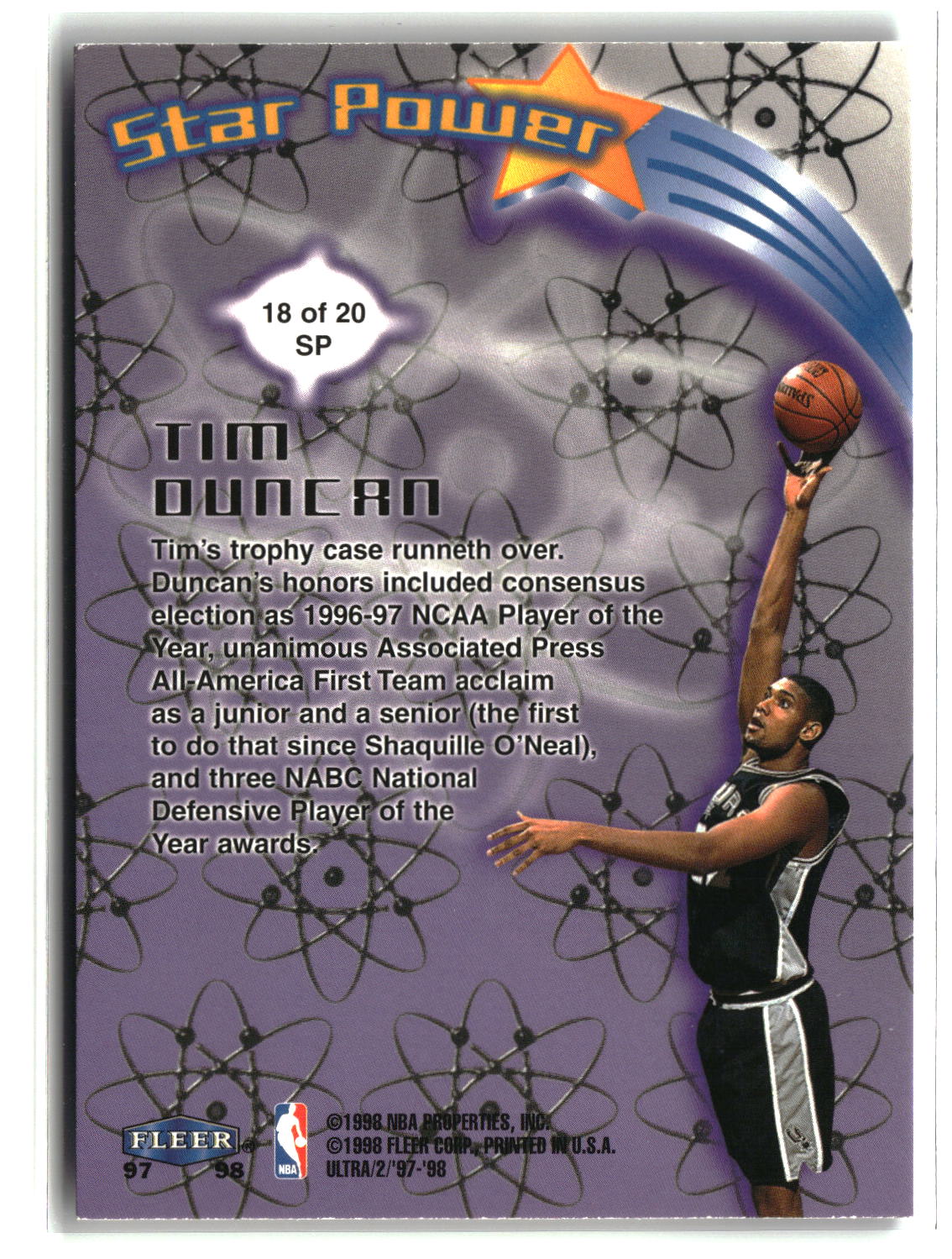 Tim Duncan 1997-98 Ultra Star Power #18 SP