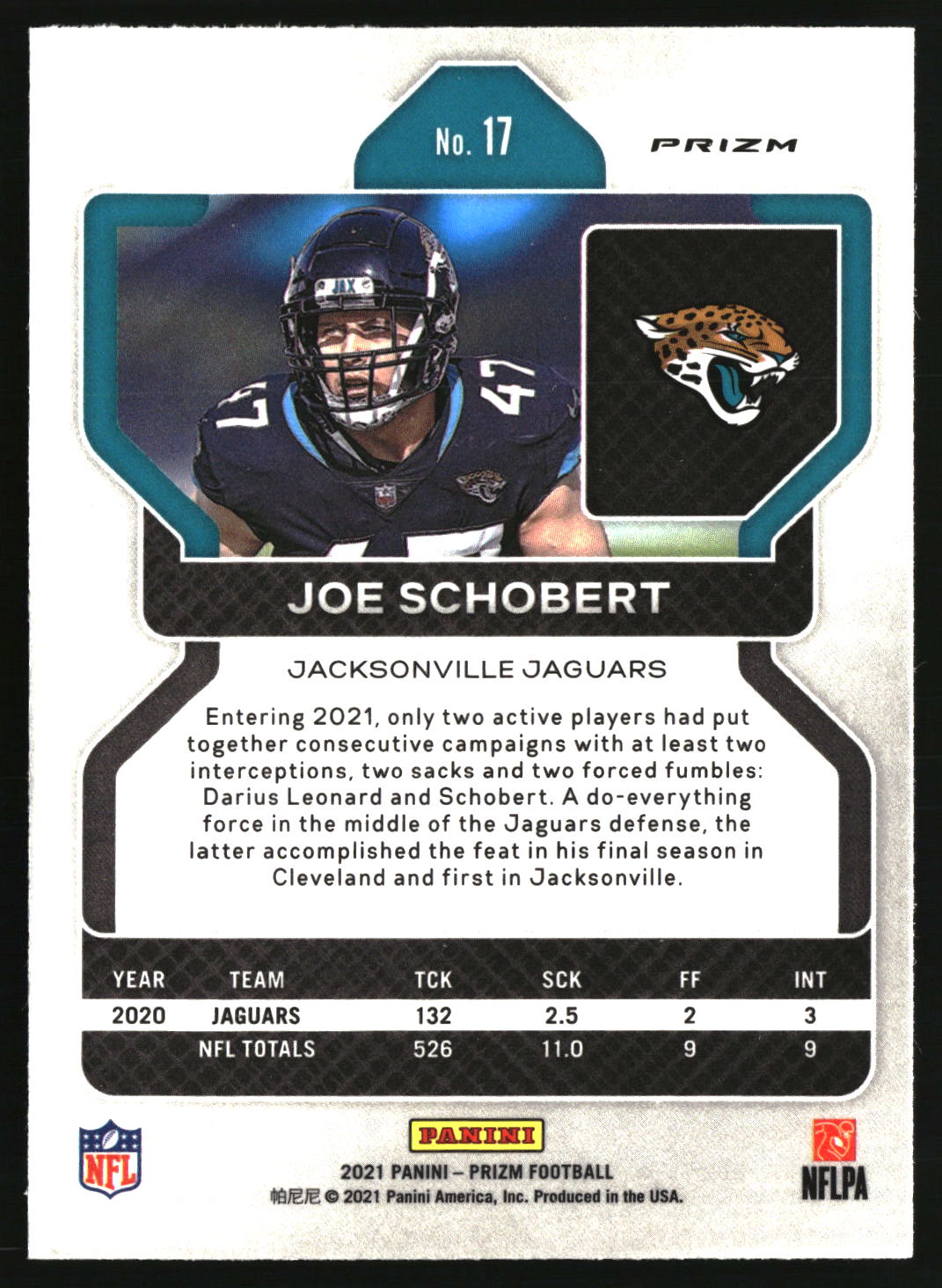 Joe Schobert 2021 Panini Prizm Silver #17
