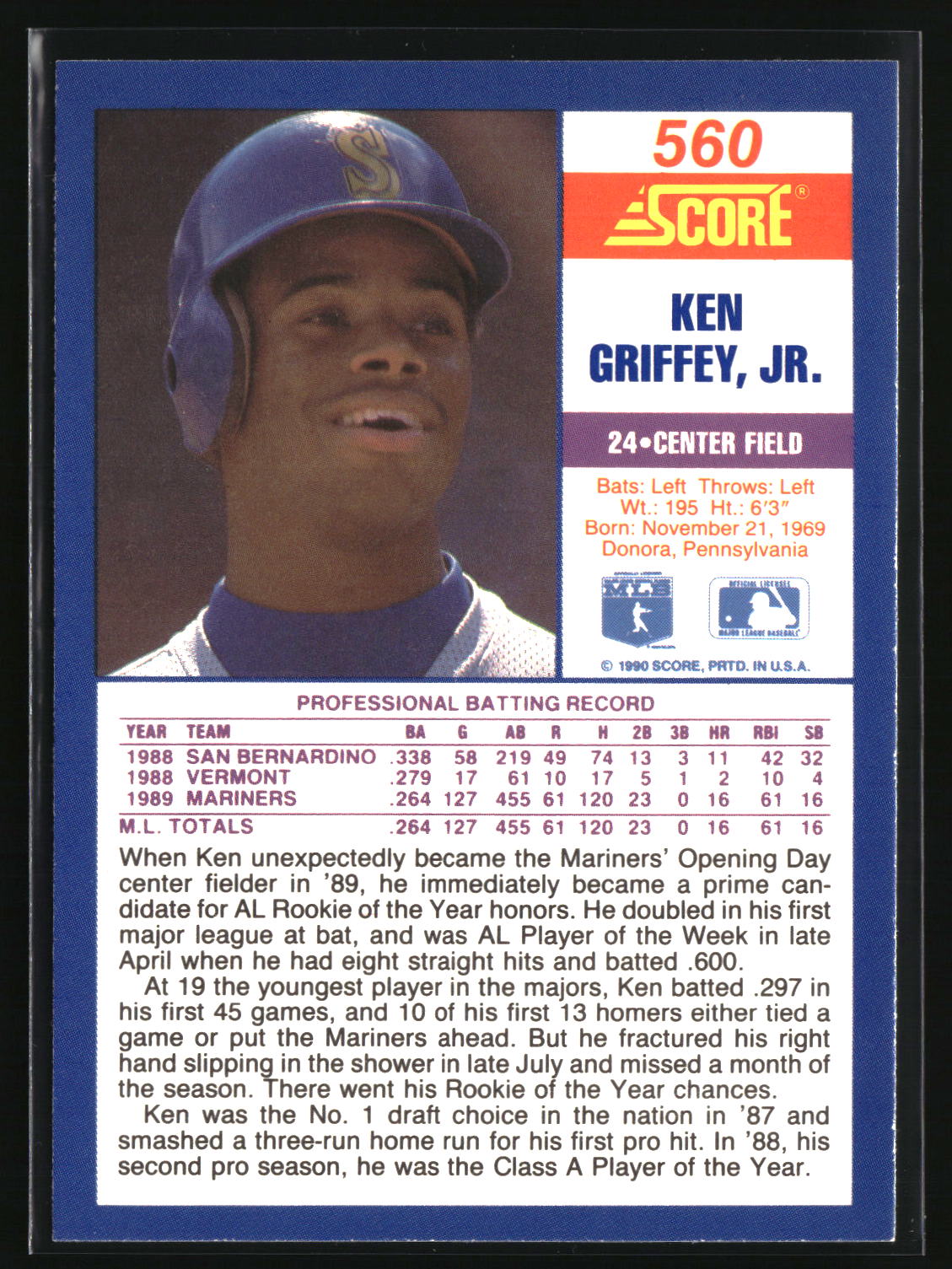 Ken Griffey, Jr. 1990 Score #560