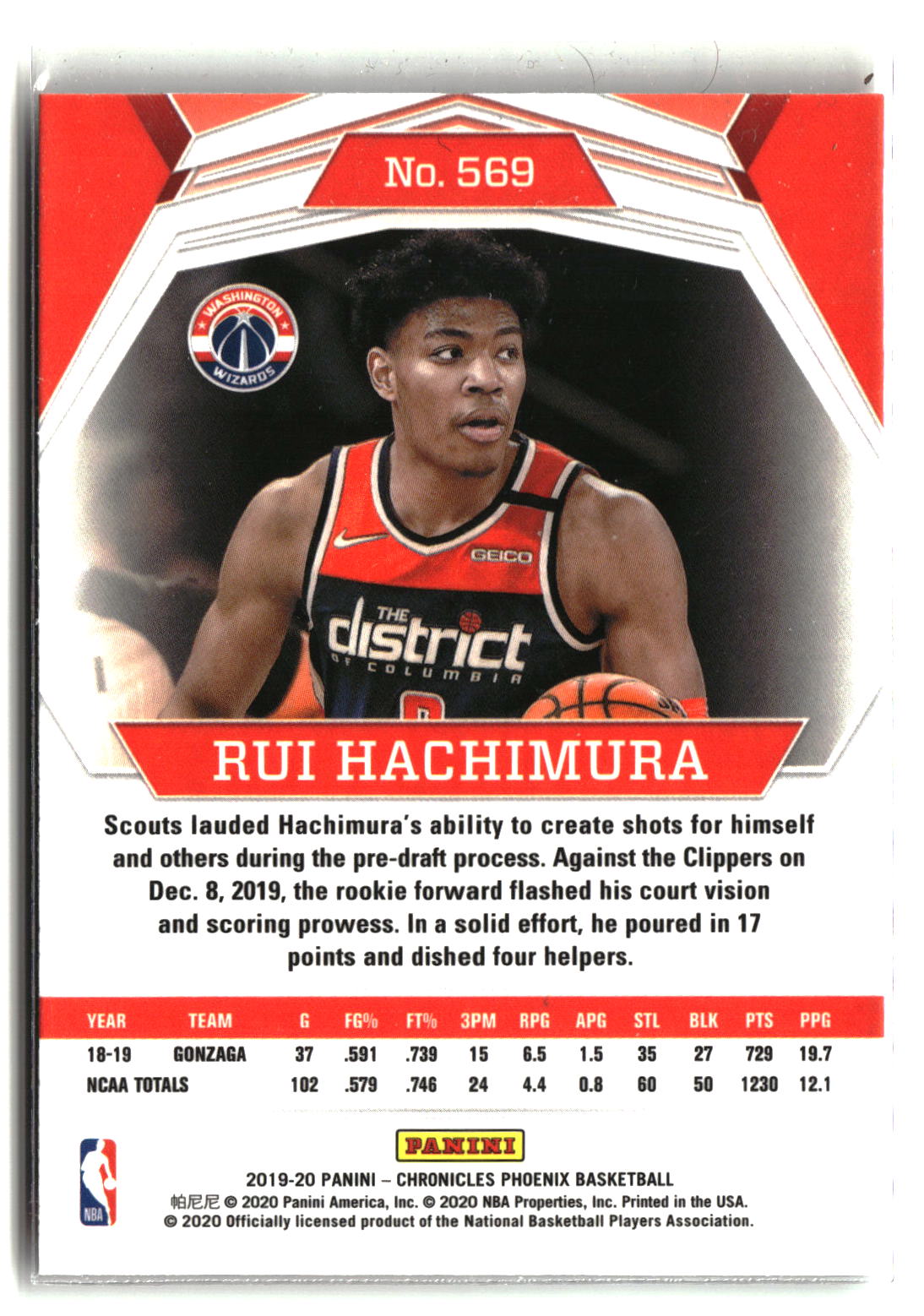 Rui Hachimura 2019-20 Panini Chronicles #569