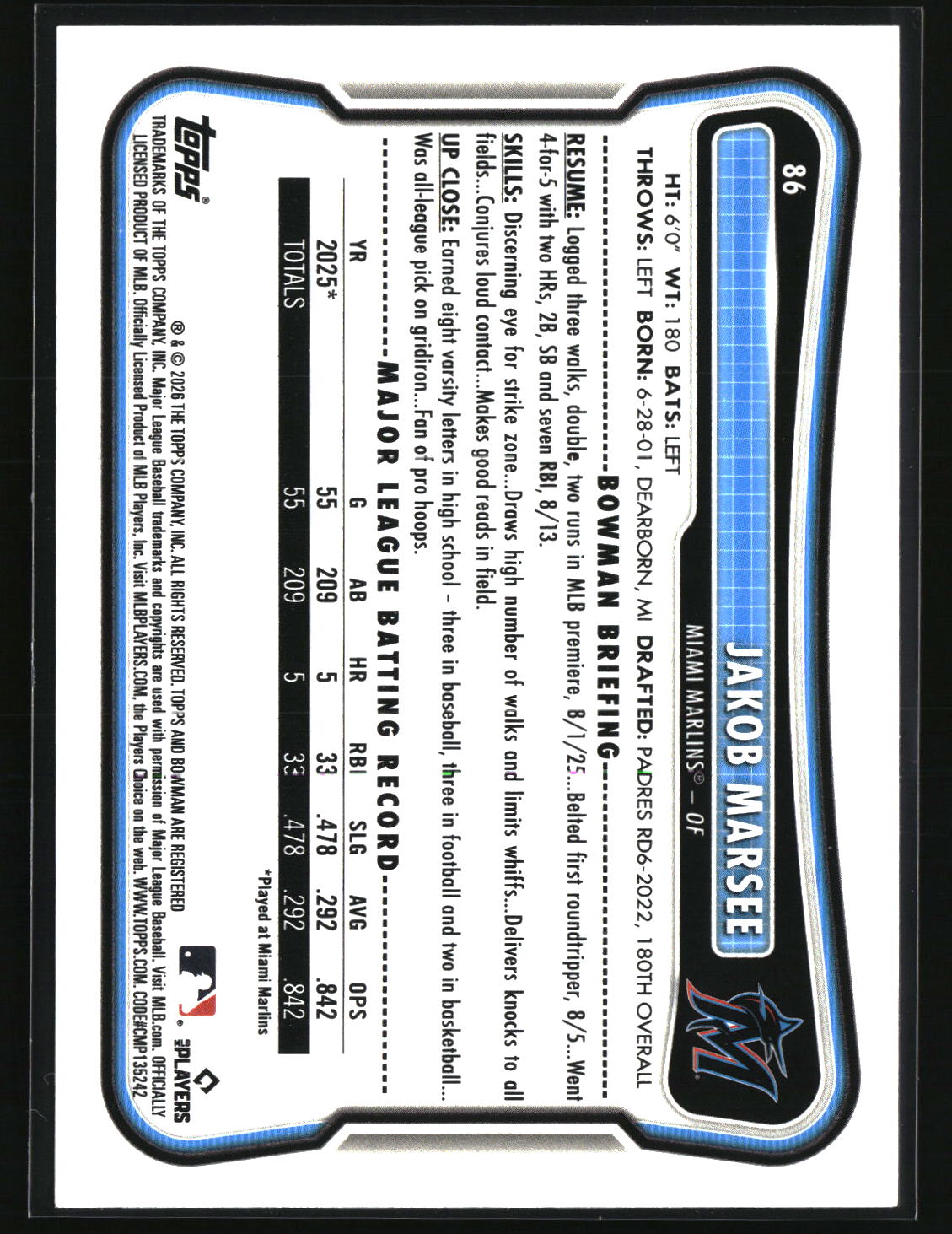 Jakob Marsee 2026 Bowman #86