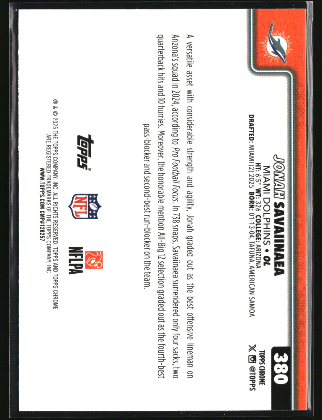 Jonah Savaiinaea 2025 Topps Chrome Pulsar Refractor #380