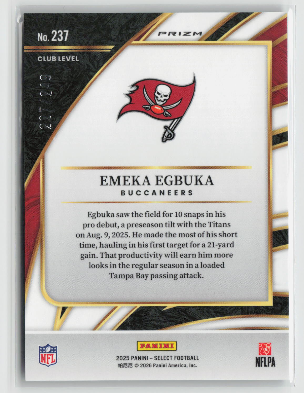 Emeka Egbuka 2025 Panini Select Tri-Color Prizm #237 #/249