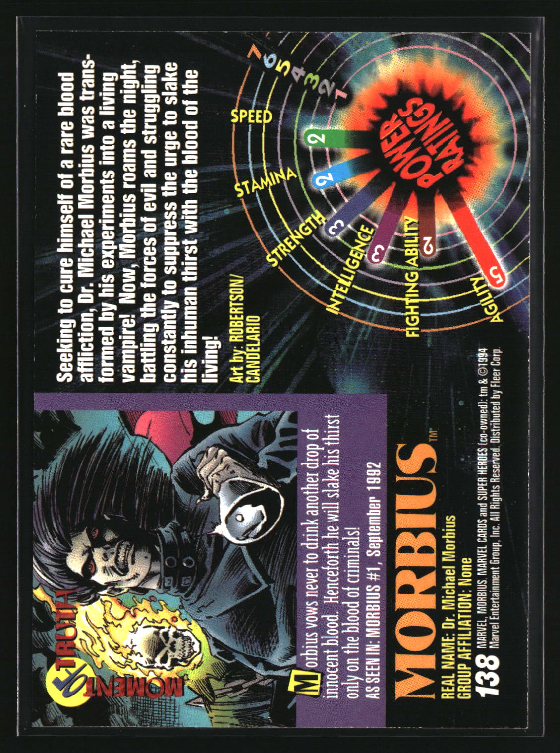 Morbius 1994 Fleer Marvel Universe #138
