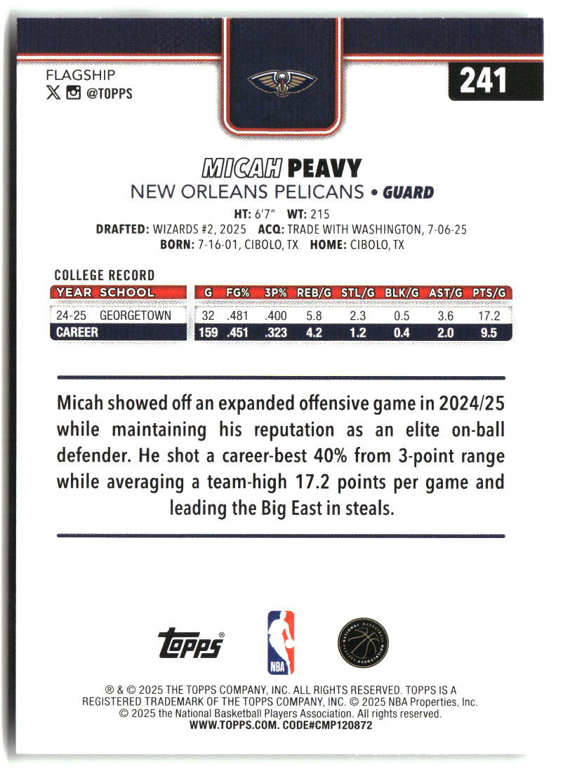 Micah Peavy 2025-26 Topps #241