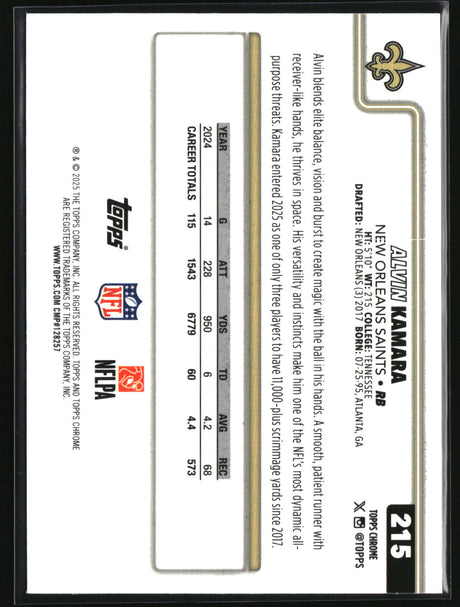 Alvin Kamara 2025 Topps Chrome Pulsar Refractor #215