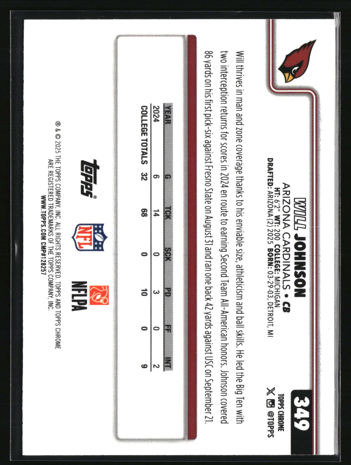 Will Johnson 2025 Topps Chrome #349